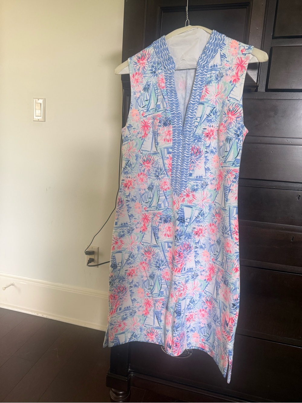 Lilly Pulitzer Pink & Blue Sailboat Floral V-Neck Midi Dress